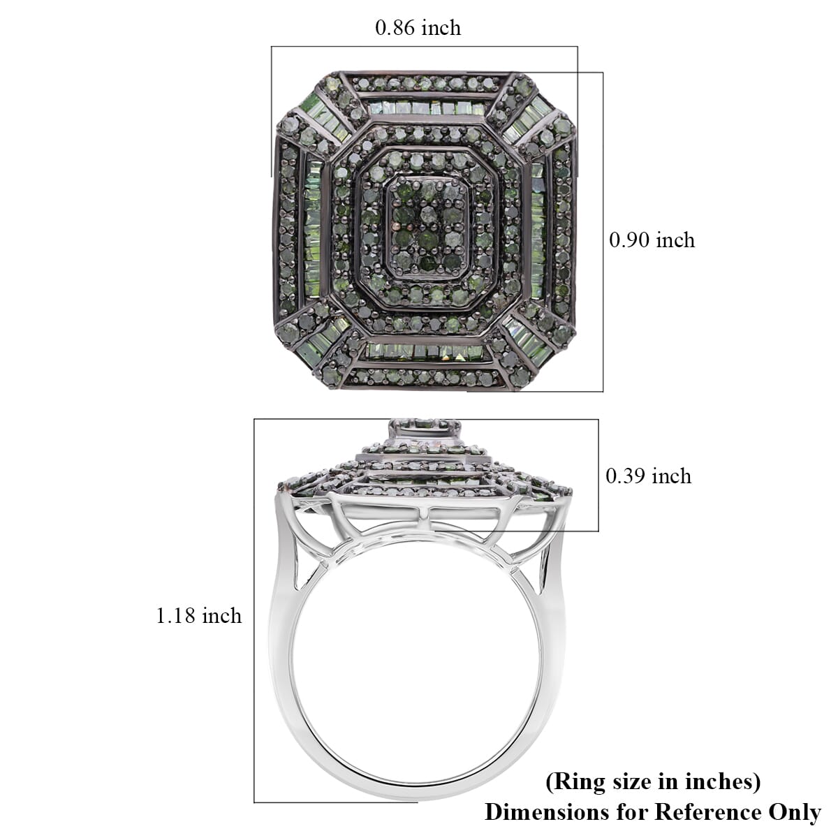 Green Diamond (IR) Art Deco Ring in Platinum Over Sterling Silver