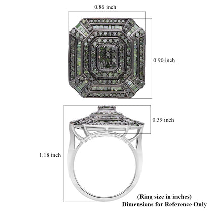 Green Diamond (IR) Art Deco Ring in Platinum Over Sterling Silver