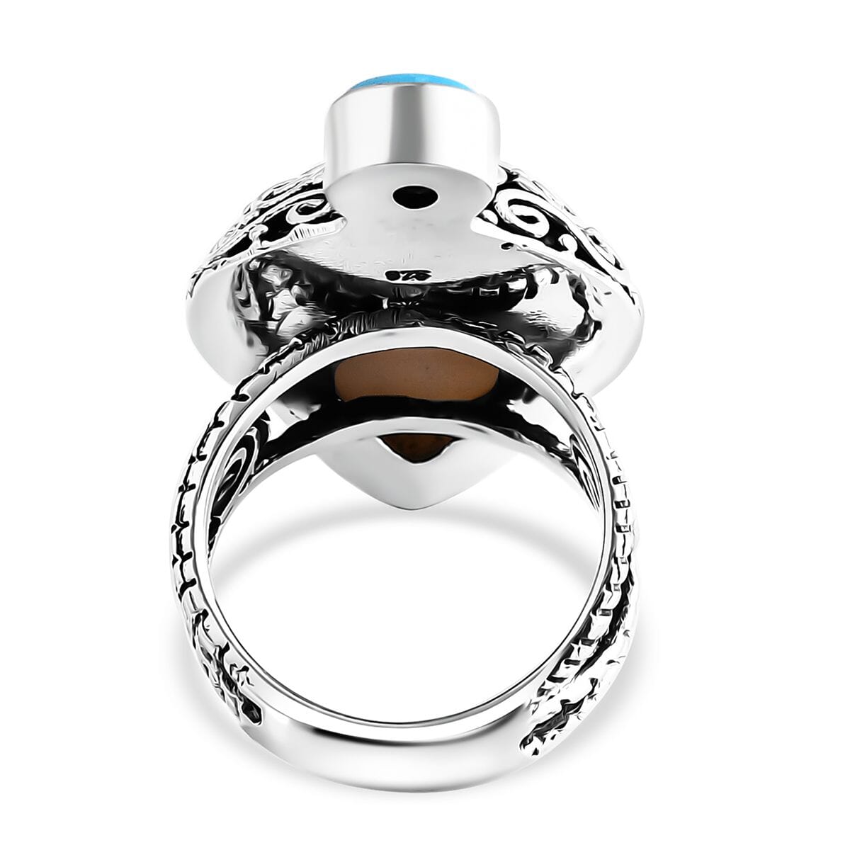 Bali Goddess Carved Bone and Multi Gemstone 1.00 ctw Ring in Sterling Silver