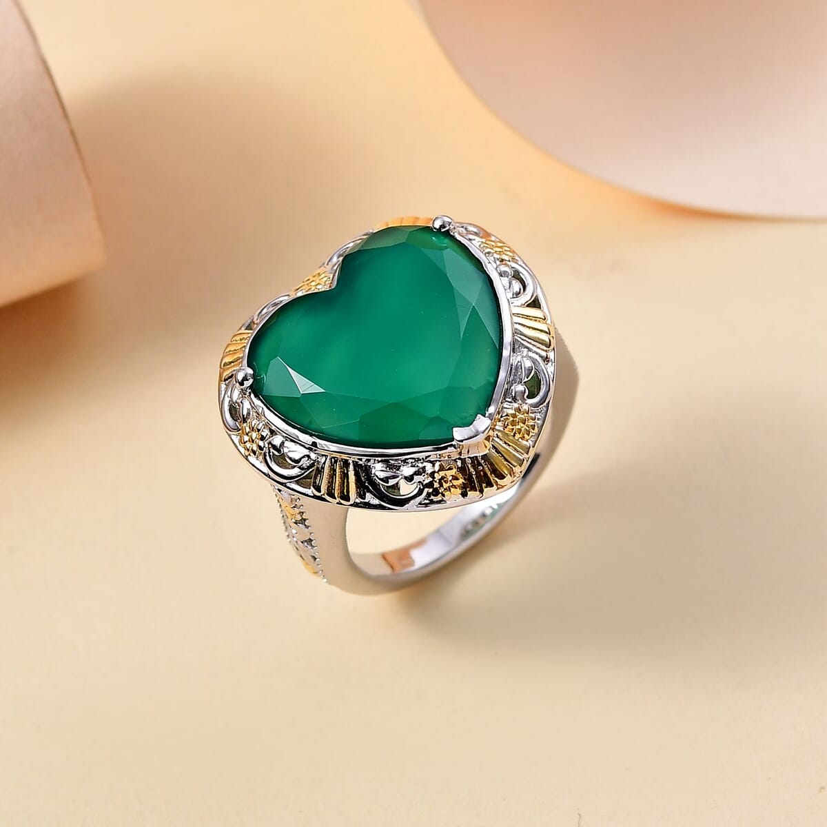 Karis Green Onyx Solitaire Ring in Platinum Bond 5.65 ctw