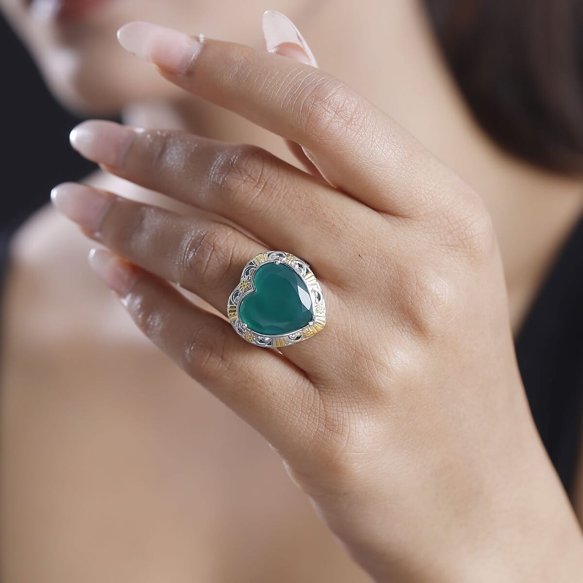 Karis Green Onyx Solitaire Ring in Platinum Bond 5.65 ctw