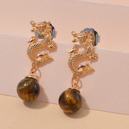 Tigers Eye's Dragon Earrings in Goldtone 15.00 ctw