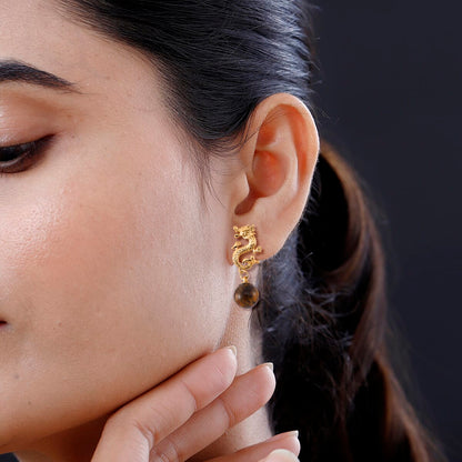 Tigers Eye's Dragon Earrings in Goldtone 15.00 ctw