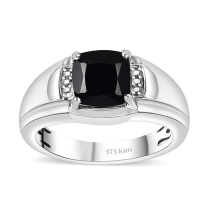 Karis Thai Black Spinel 3.00 ctw Men's Ring in Platinum Bond