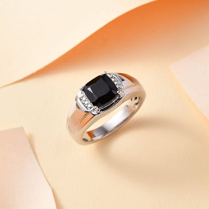 Karis Thai Black Spinel 3.00 ctw Men's Ring in Platinum Bond