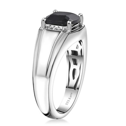 Karis Thai Black Spinel 3.00 ctw Men's Ring in Platinum Bond