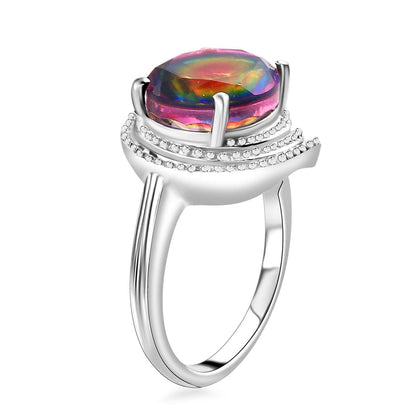 Nebula Quartz Doublet 5.00 ctw Solitaire Ring in Rhodium Over Sterling Silver (Size 9.0)