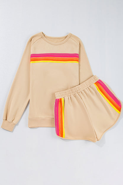 Beau Blue Striped Accent Pullover and Shorts Two Piece Casual Set