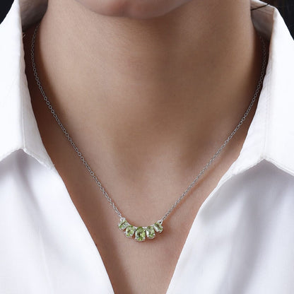 Premium Peridot Necklace 18 Inches in Sterling Silver and Stainless Steel 2.50 ctw