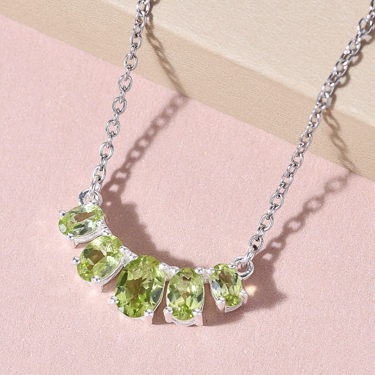Premium Peridot Necklace 18 Inches in Sterling Silver and Stainless Steel 2.50 ctw