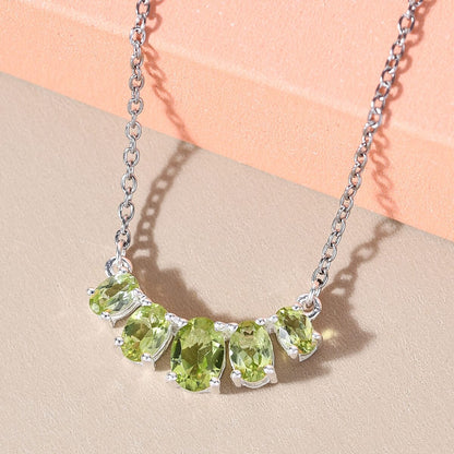 Premium Peridot Necklace 18 Inches in Sterling Silver and Stainless Steel 2.50 ctw