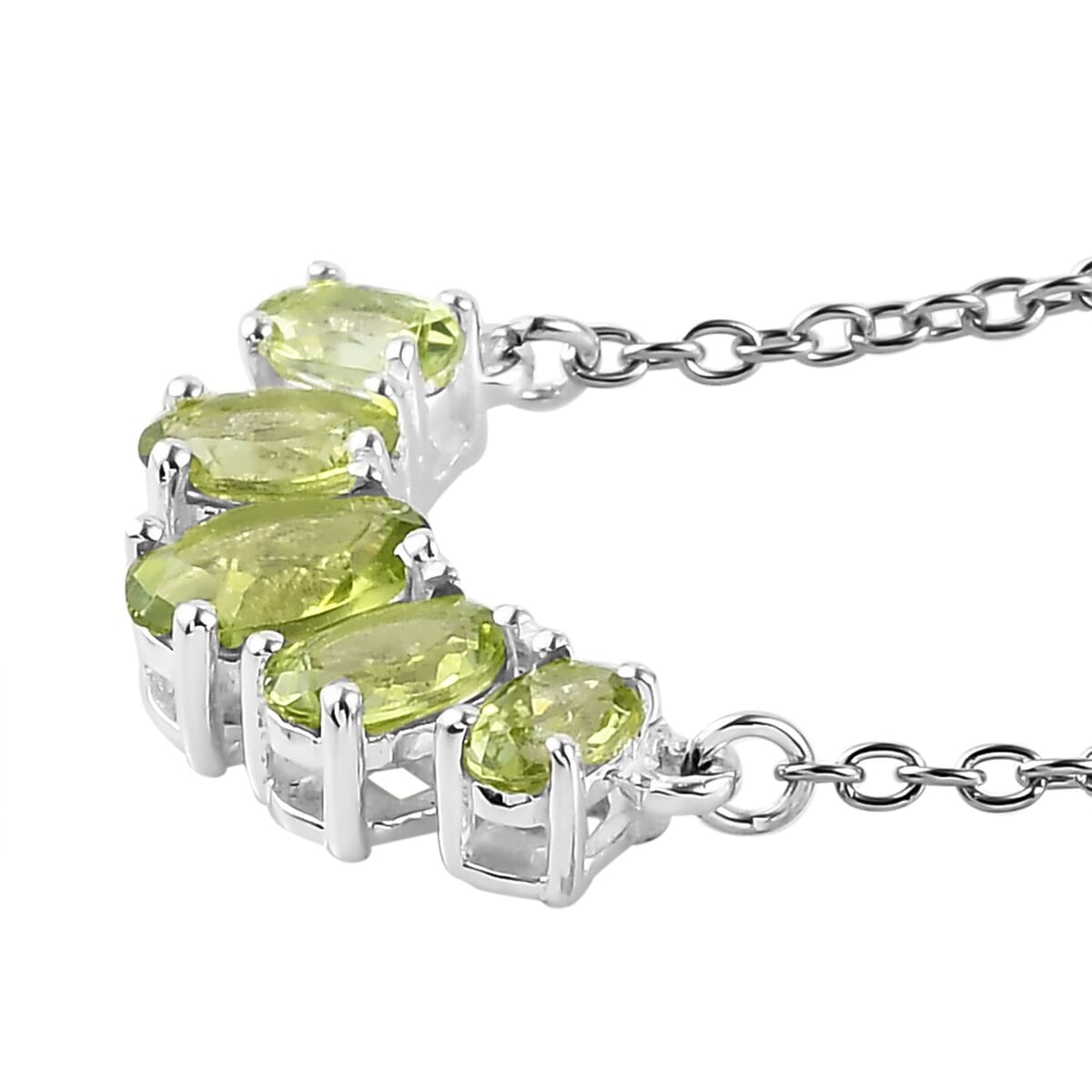 Premium Peridot Necklace 18 Inches in Sterling Silver and Stainless Steel 2.50 ctw