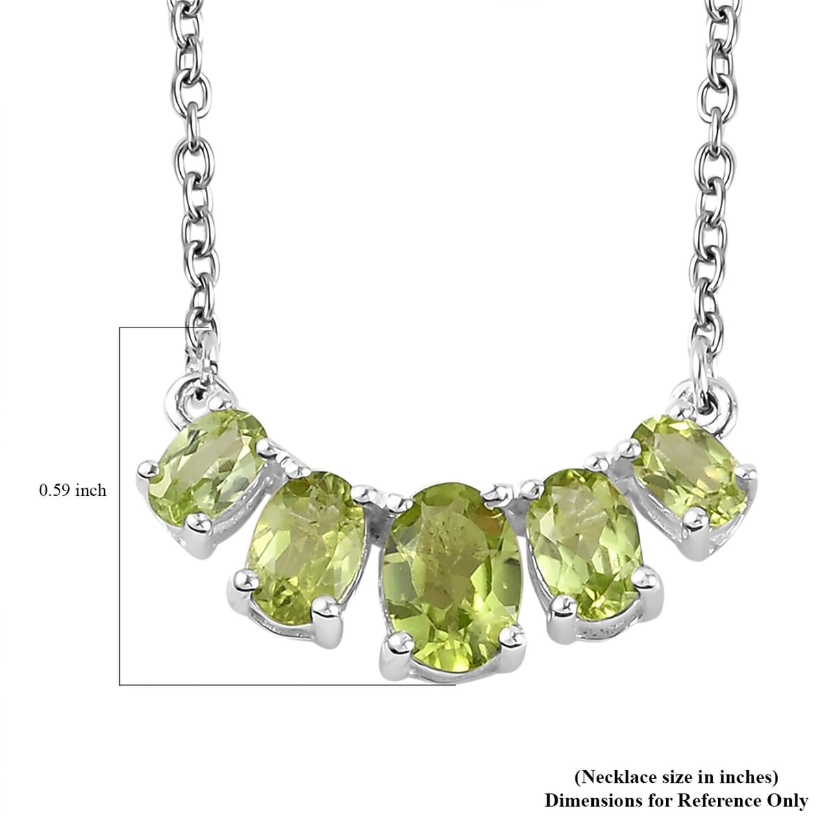 Premium Peridot Necklace 18 Inches in Sterling Silver and Stainless Steel 2.50 ctw