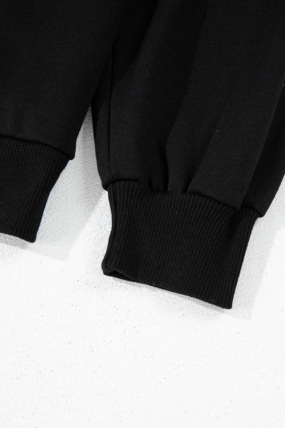 Black Leopard Print Colorblock Raglan Sleeve Sweatshirt