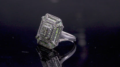 Green Diamond (IR) Art Deco Ring in Platinum Over Sterling Silver