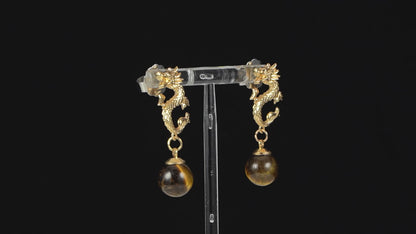Tigers Eye's Dragon Earrings in Goldtone 15.00 ctw