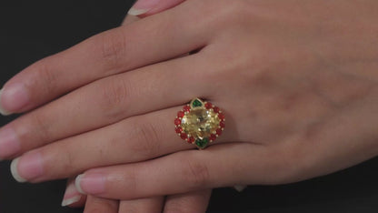 Yellow Labradorite and Multi Gemstone Halo Ring in Vermeil Yellow Gold Over Sterling Silver 6.35 ctw