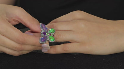 Mojave Purple Turquoise and Multi Gemstone Butterfly Ring in Stainless Steel 9.10 ctw