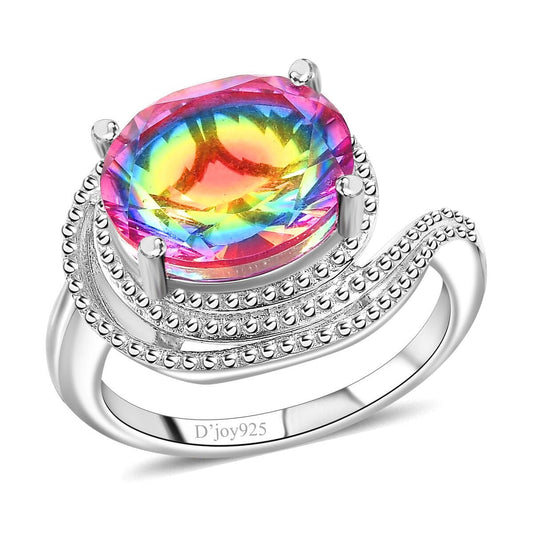 Nebula Quartz Doublet 5.00 ctw Solitaire Ring in Rhodium Over Sterling Silver (Size 9.0)